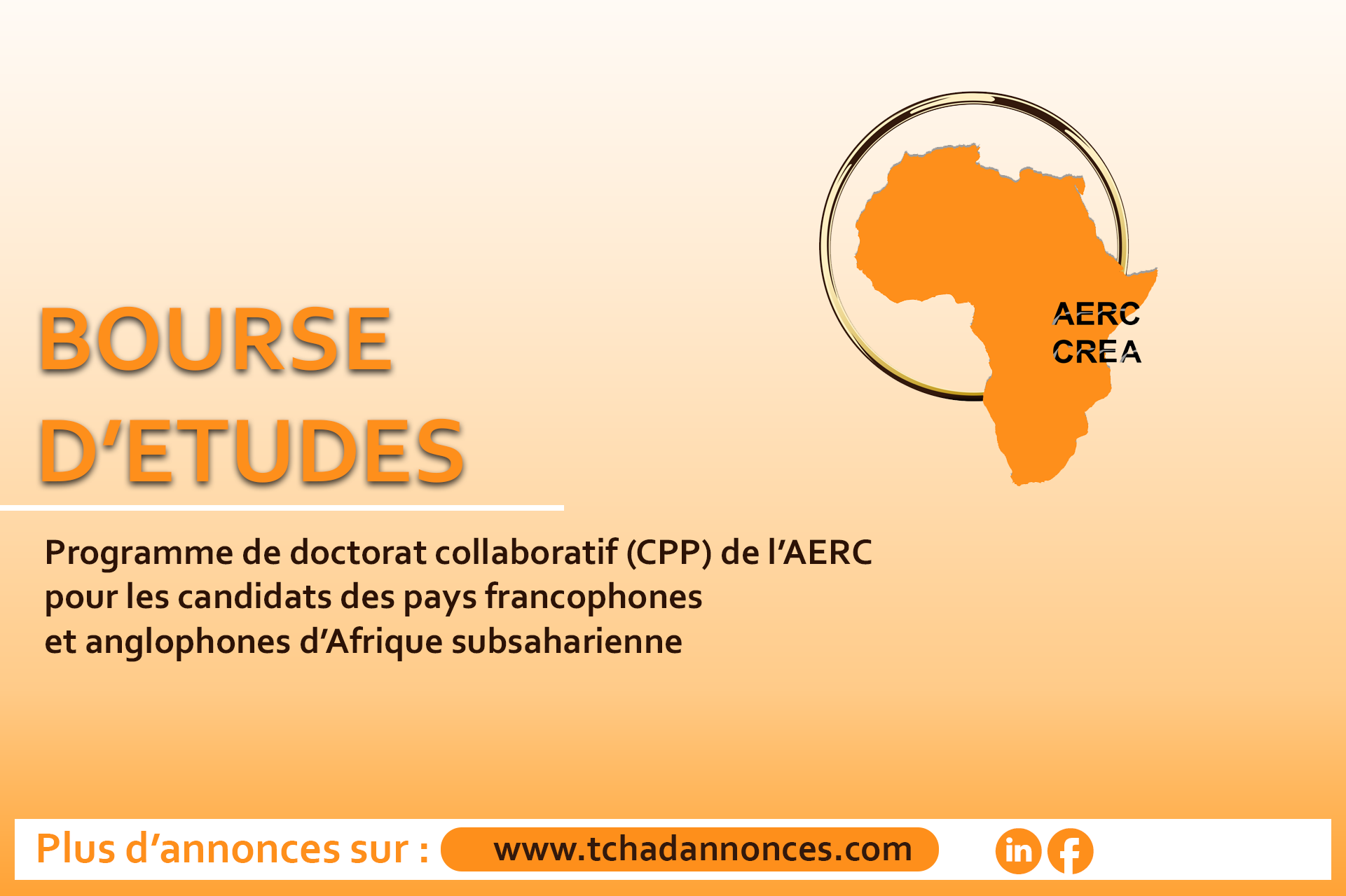 Avis d’appel à candidatures pour les bourses d’études 2024/2025 pour le programme de doctorat collaboratif (CPP) de l’AERC pour les candidats des pays francophones et anglophones d’Afrique subsaharienne