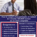 Le Cabinet d’Etudes, de Formations et de Réalisation des Projets et programmes (CEFOREP) recrute pour un partenaire un (1) Chef de Service comptabilité, N’Djamena, Tchad