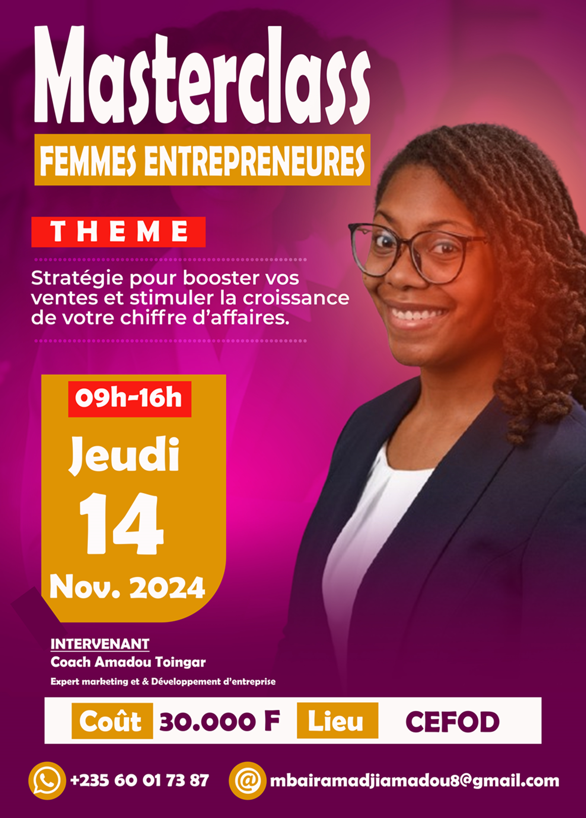 Avis de formation pour les femmes entrepreneures en Stratégie pour booster les ventes et stimuler la croissance de son chiffre d’affaires, N’Djamena, Tchad