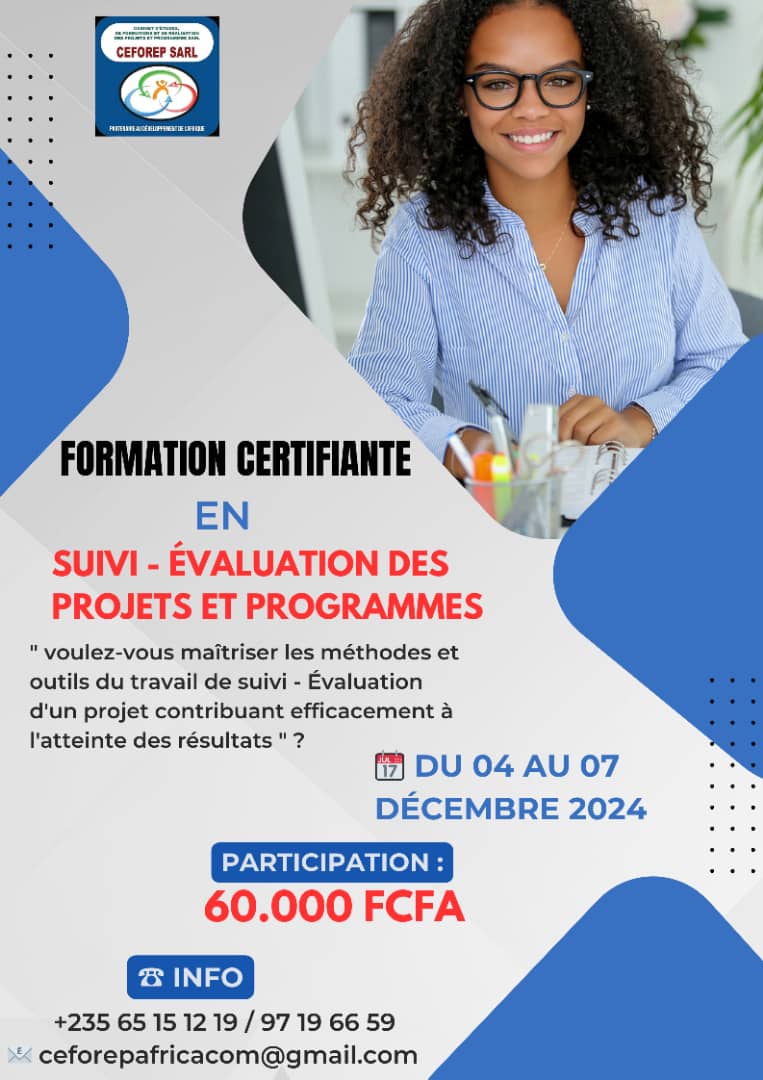 Avis de formation en Suivi et Evaluation des Projets et Programmes, Tchad