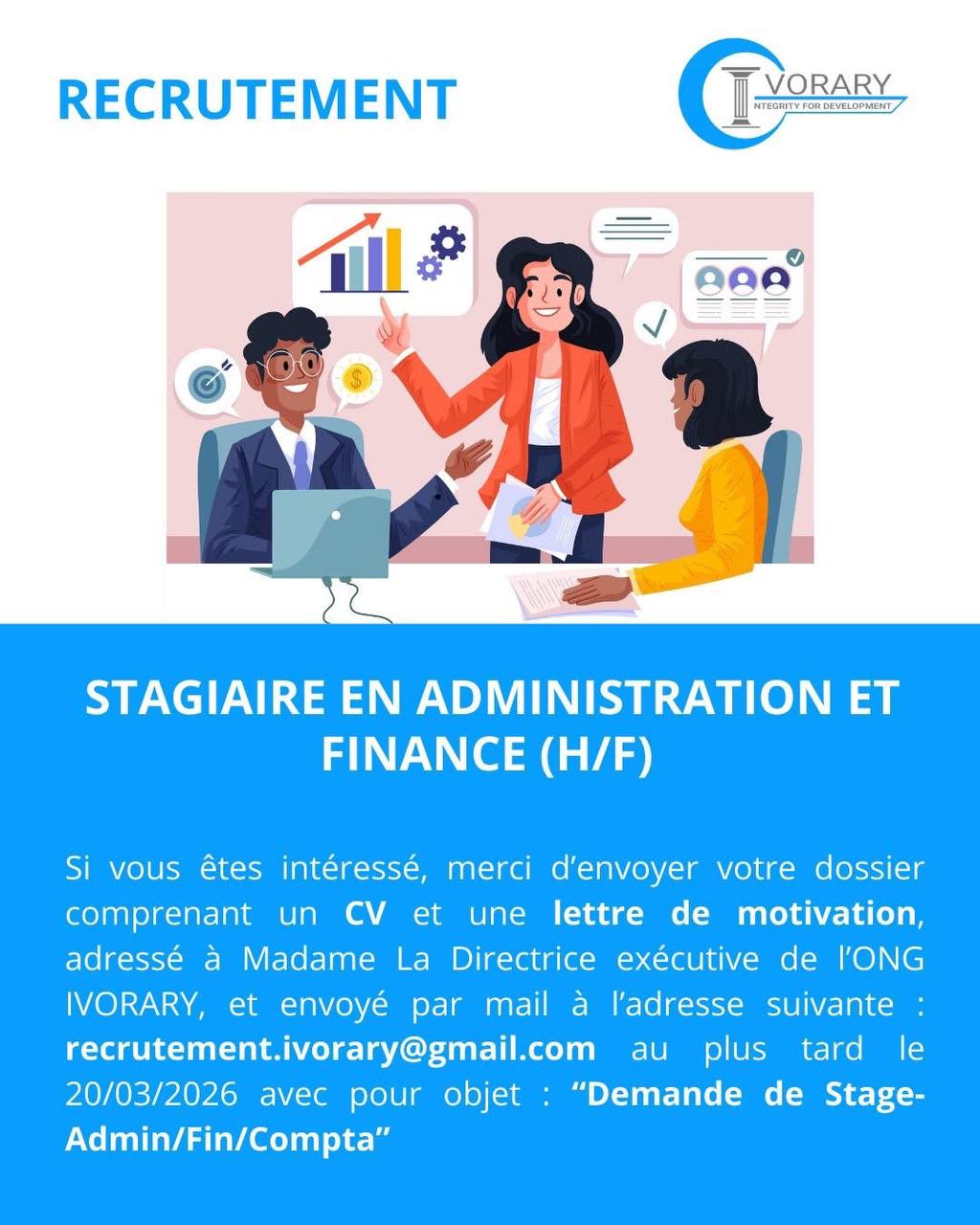 L’ONG IVORARY recrute un(e) Stagiaire en Administration et Finance