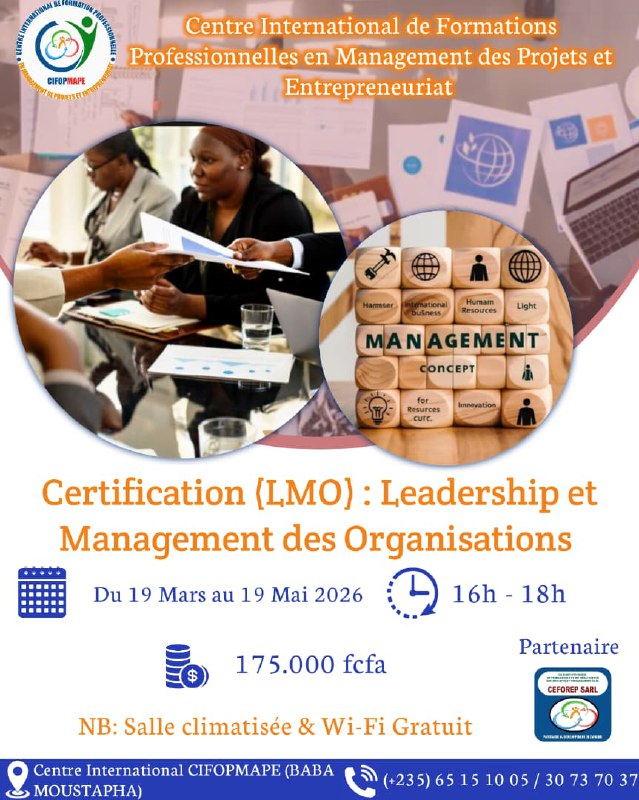 Le Centre International CIFOPMAPE, en partenariat avec le Cabinet CEFOREP Sarl, organise une certification en Leadership et Management des Organisations, N&rsquo;Djamena, Tchad
