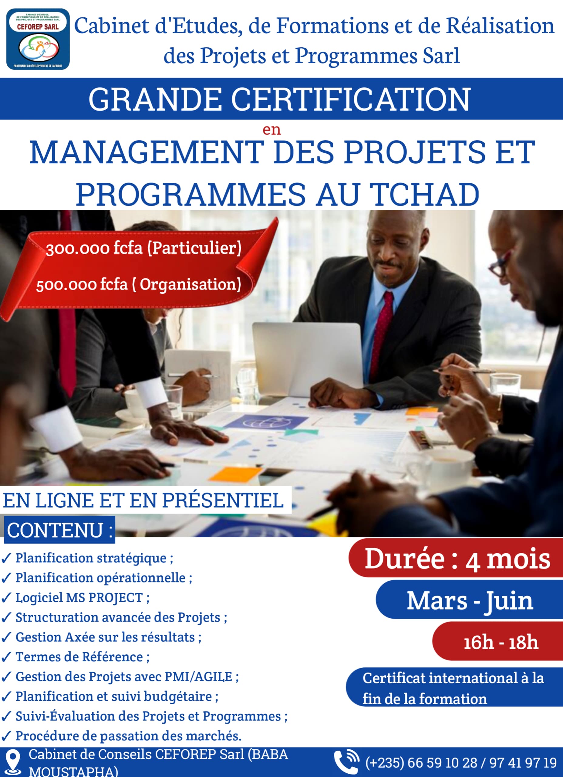 Le Cabinet CEFOREP Sarl lance sa 8ème cohorte de certification en Management des Projets et Programme