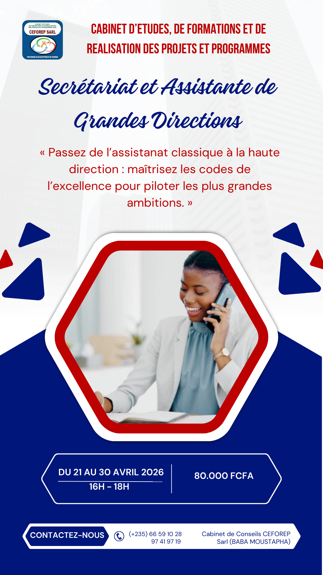 Le Centre International CIFOPMAPE en collaboration avec le Cabinet CEFOREP Sarl, organise une formation en Secrétariat et Assistante de grandes directions, N&rsquo;Djamena, Tchad