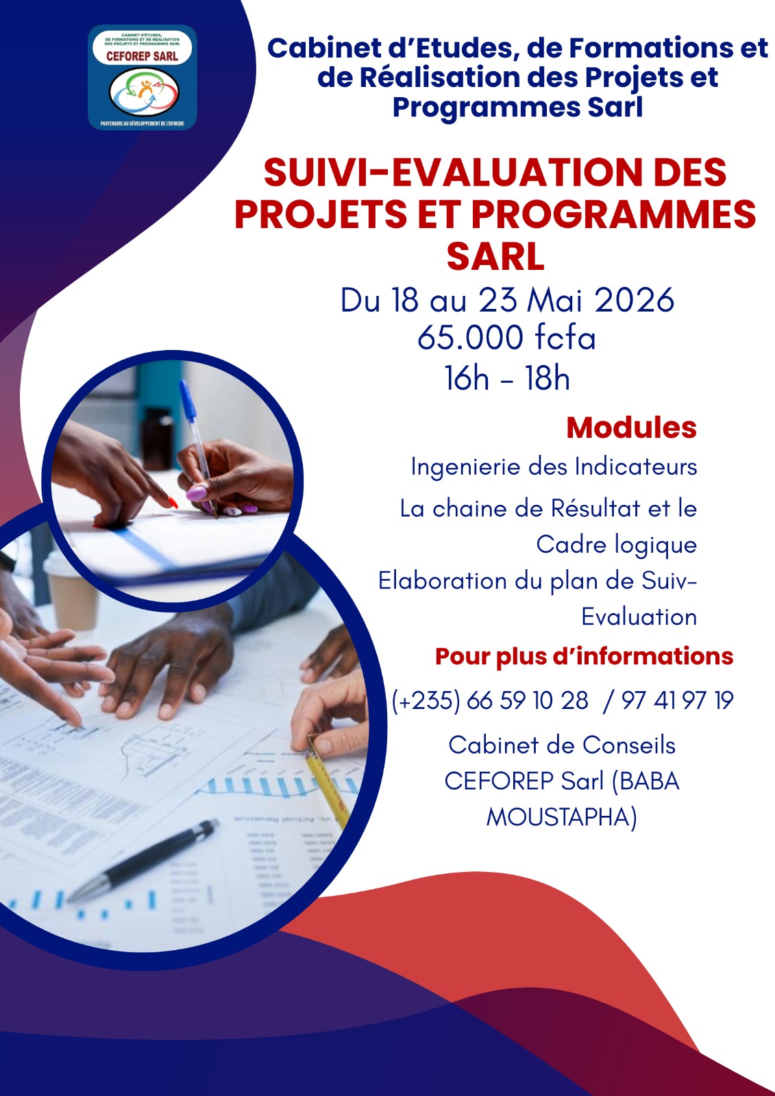 Le cabinet CEFOREP SARL organise une formation sur la maitrise du dispositif de suivi-évaluation des projets et programmes