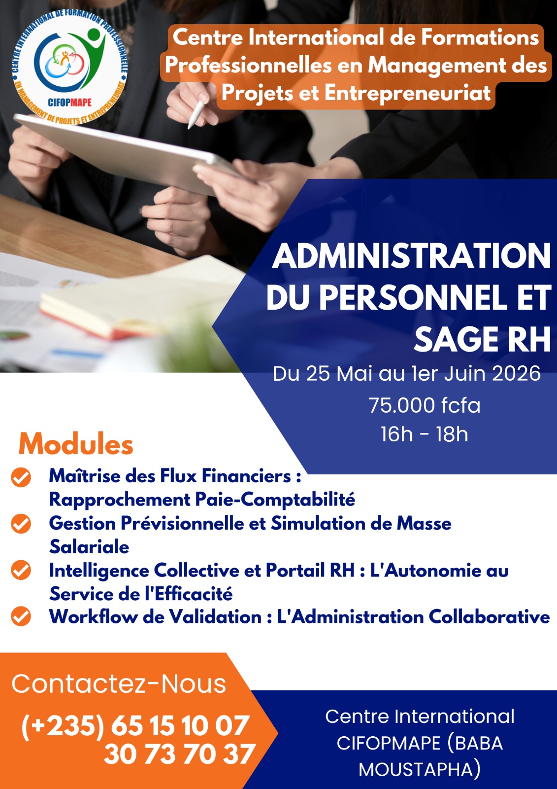 Le Centre International CIFOPMAPE organise une formation administration du personnel et Sage RH, N&rsquo;Djamena, Tchad