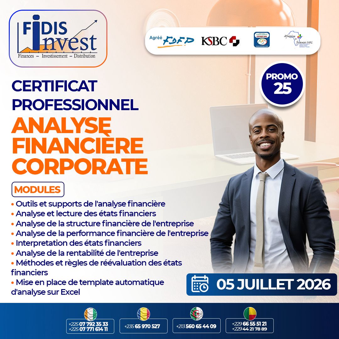 FIDIS Invest organise une formation certifiante en Analyse financière corporate, 100% en ligne