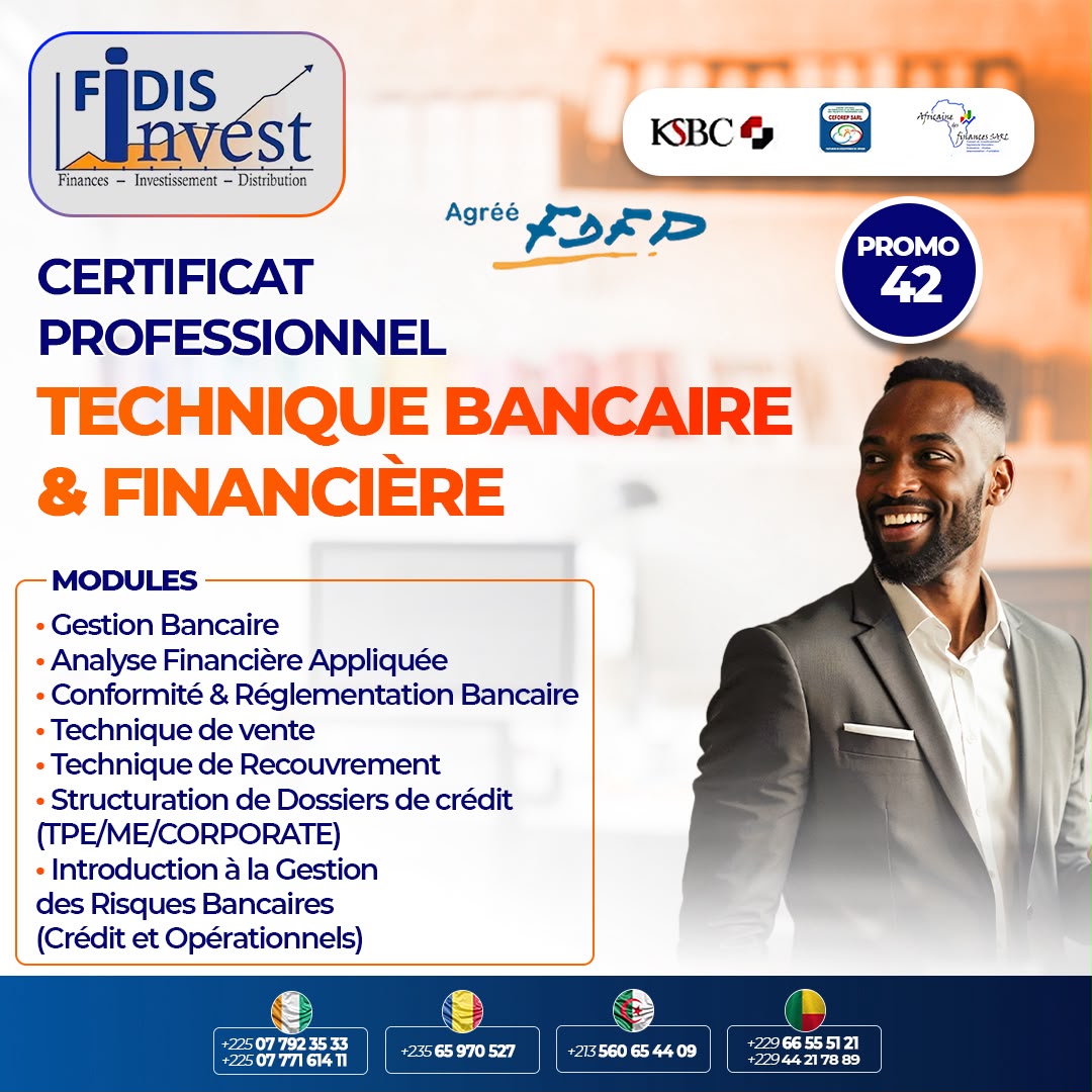 FIDIS Invest organise une formation certifiante en Technique bancaire et financière, 100% en ligne