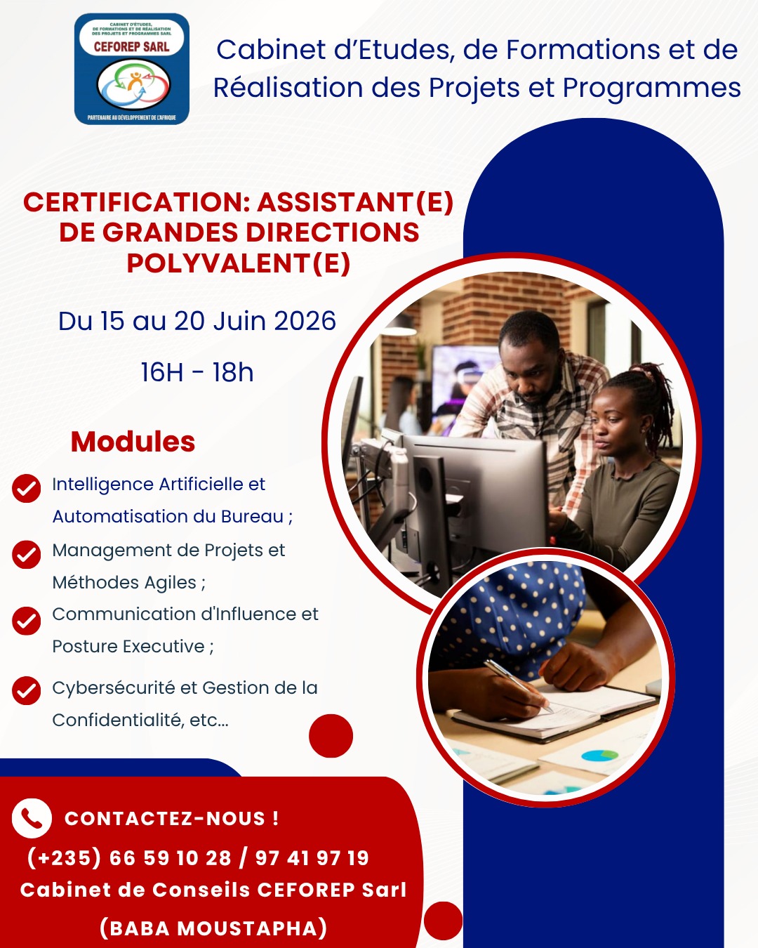 Le Cabinet de Conseils CEFOREP Sarl organise une formation Secrétariat et Assistant de Grandes Directions, N&rsquo;Djamena, Tchad