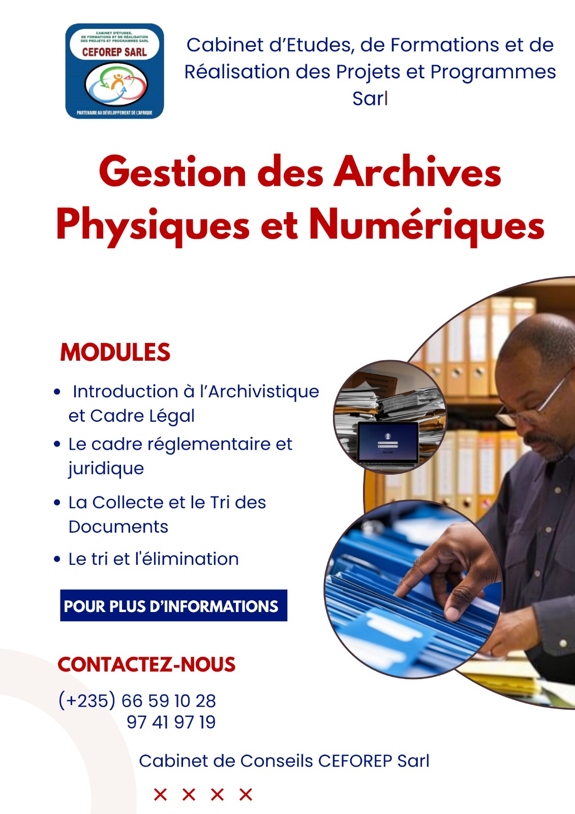 Le Cabinet de Conseils CEFOREP SARL organise une formation en Gestion Hybride des Archives (Physiques & Numériques), N&rsquo;Djamena, TChad