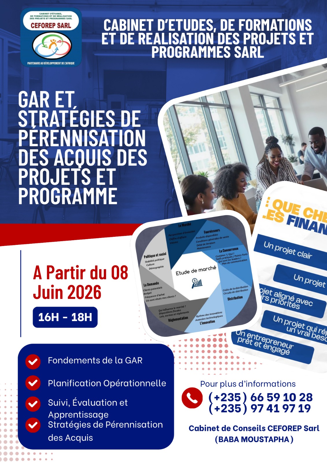 Le Cabinet de Conseils CEFOREP SARL organise une certification professionnelle en GAR et stratégies de pérennisation des acquis des projets et programmes, N&rsquo;Djamena, Tchad