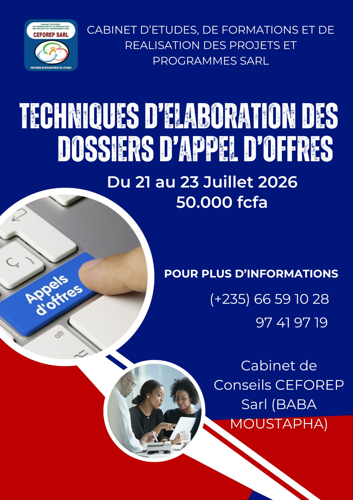 Le Cabinet de Conseils CEFOREP Sarl organise une session de formation pratique en ingénierie et technique d&rsquo;élaboration des Dossiers d&rsquo;Appel d&rsquo;Offres (DAO)