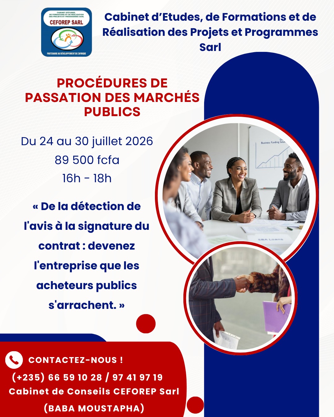 Le Cabinet CEFOREP SARL organise une session de formation sur les procédures de passation des marchés publics