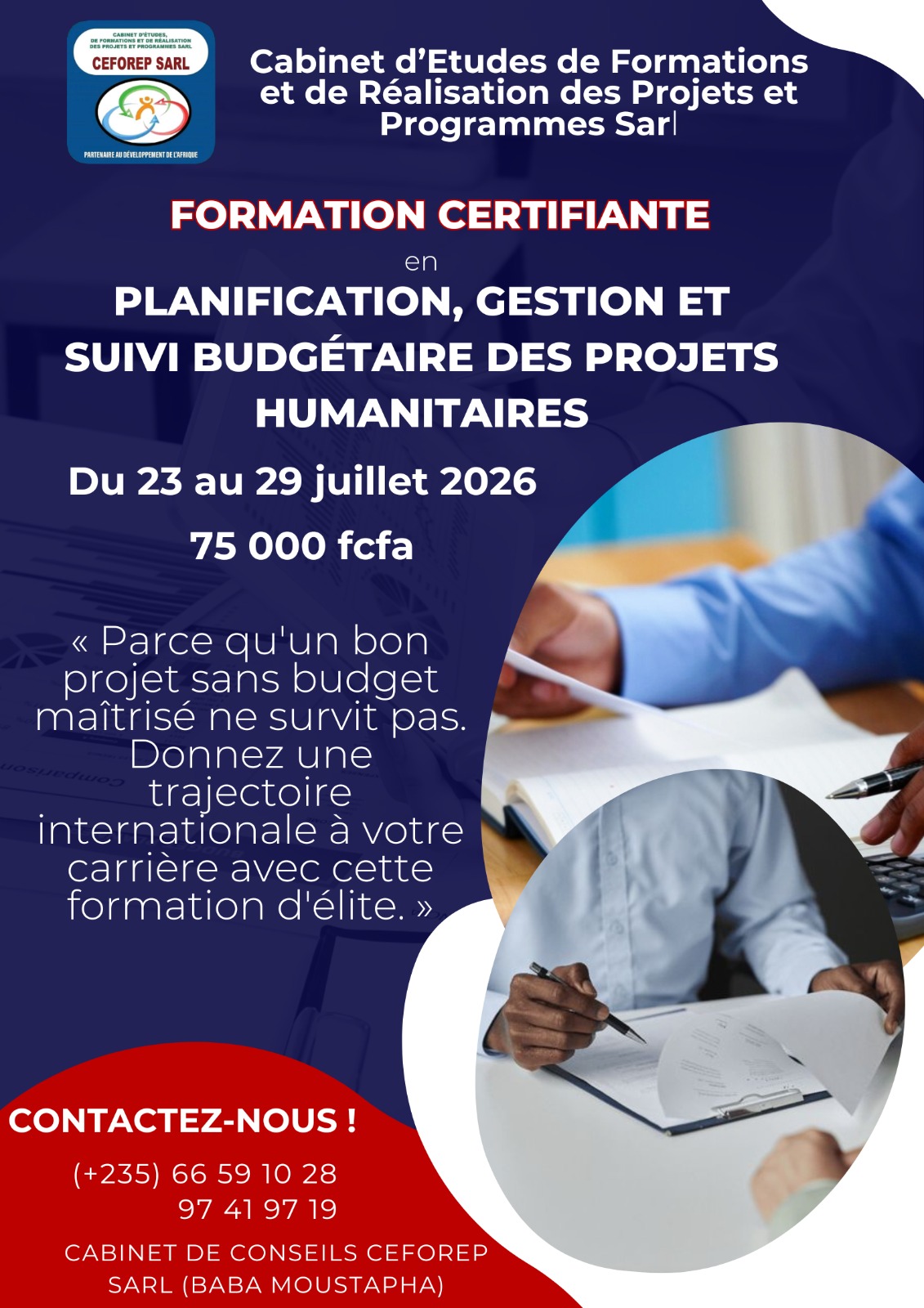 Le Cabinet de Conseils CEFOREP Sarl organise une formation en Planification et suivi budgétaire des projets et programmes