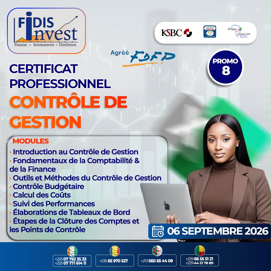 Le Cabinet FIDIS Invest organise une certification en Contrôle de Gestion