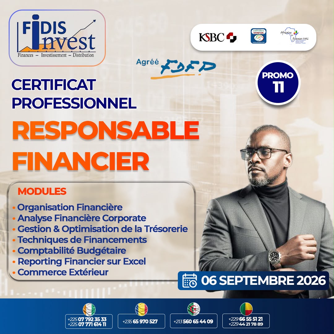 Le Cabinet FIDIS Invest organise une certification en Responsable Financier (RF)