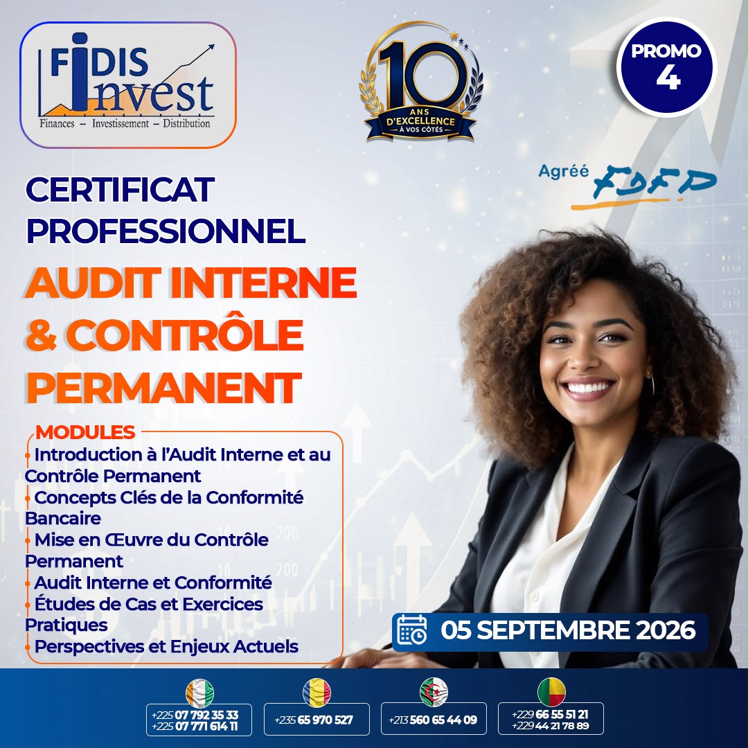 Le Cabinet FIDIS Invest organise une certification en Audit Interne et Contrôle Permanent (AICP)