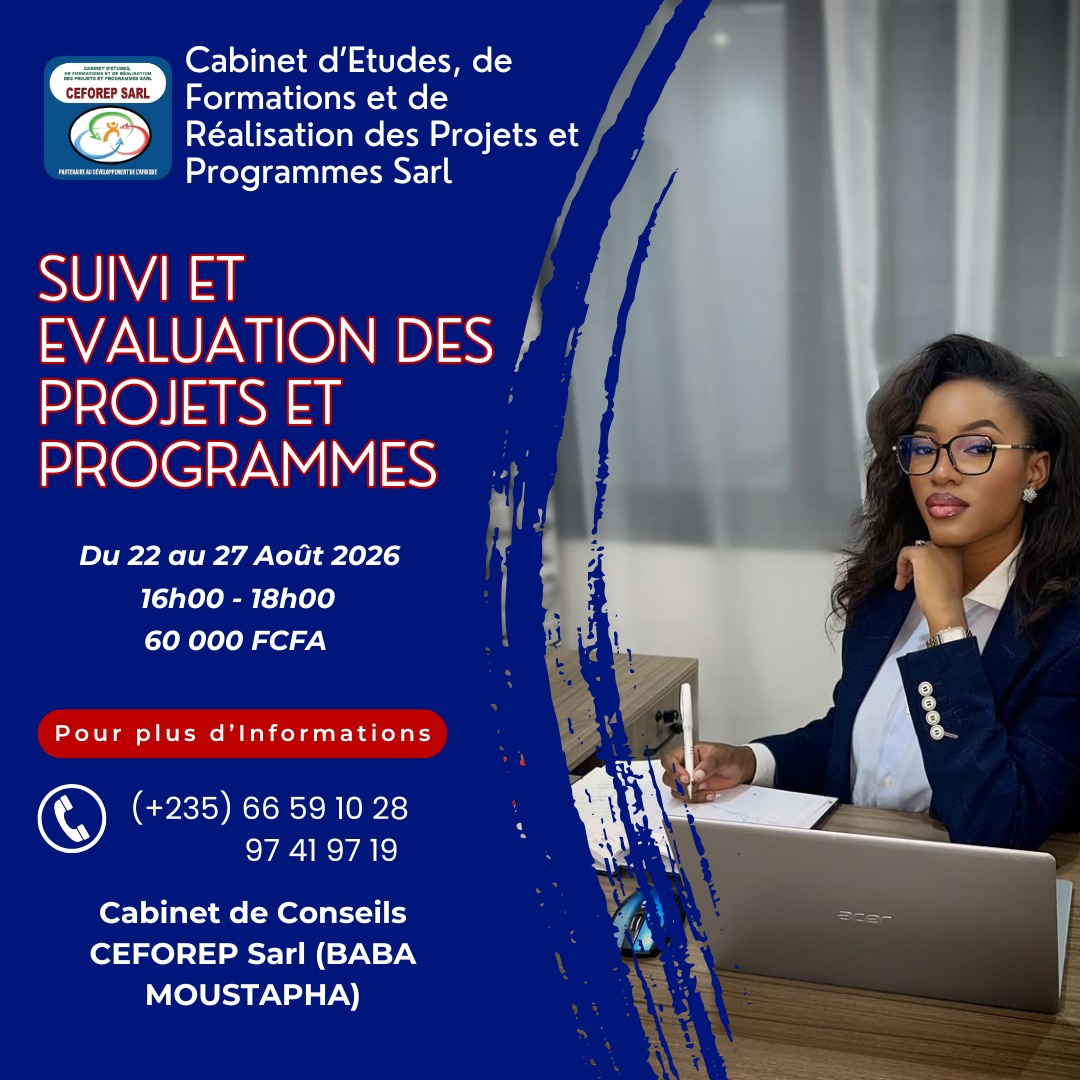 CEFOREP SARL organise une formation sur le Suivi et Evaluation des Projets et Programmes, N&rsquo;Djamena, Tchad 