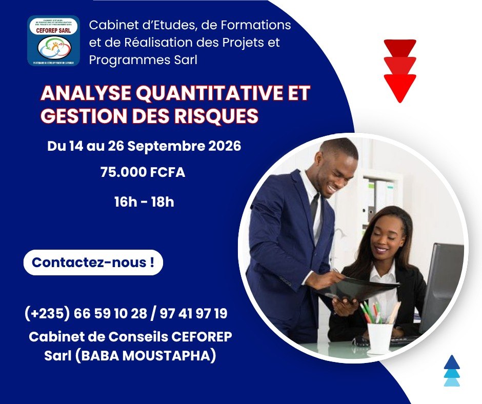 Le Cabinet CEFOREP SARL organise une formation sur l&rsquo;Analyse quantitative et gestion des risques dans les projets, N&rsquo;Djamena, Tchad