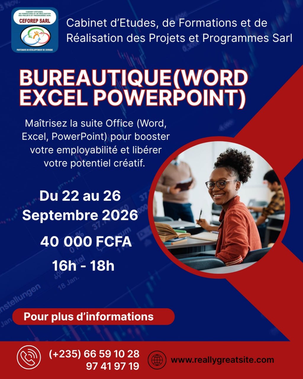 Le Cabinet CEFOREP SARL organise une formation sur le bureautique: Microsoft Word, Excel, PowerPoint, N&rsquo;Djamena, Tchad