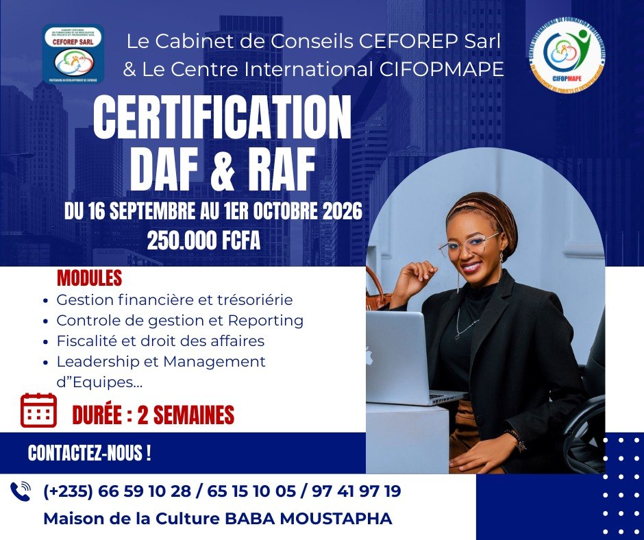 Le Cabinet CEFOREP SARL organise une certification DAF & RAF, en ligne et en présentiel