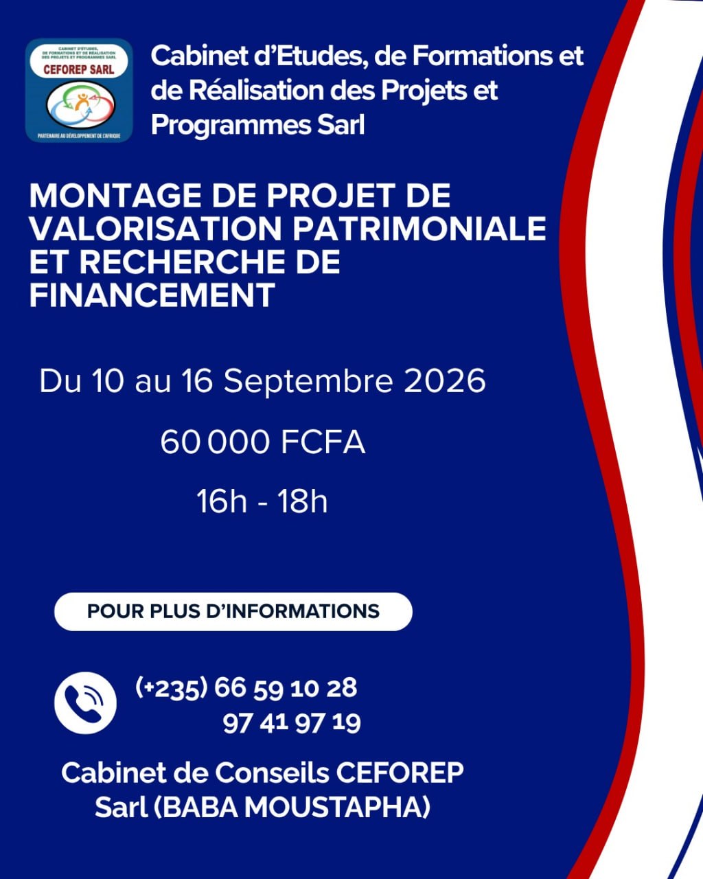 Le Cabinet CEFOREP SARL organise une formation en Montage de projet de valorisation patrimoniale et recherche de financement