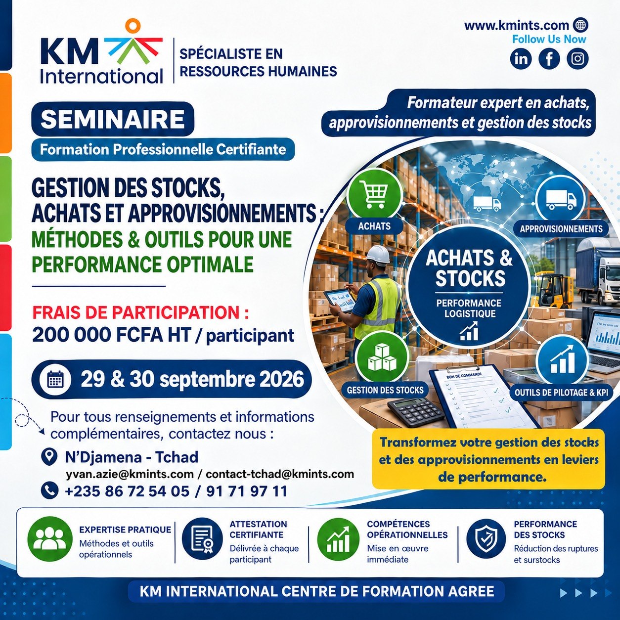 KM International organise une formation sur la gestion des stocks, achats et approvisionnements: méthodes & outils pour une performance optimale, N&rsquo;Djamena, Tchad