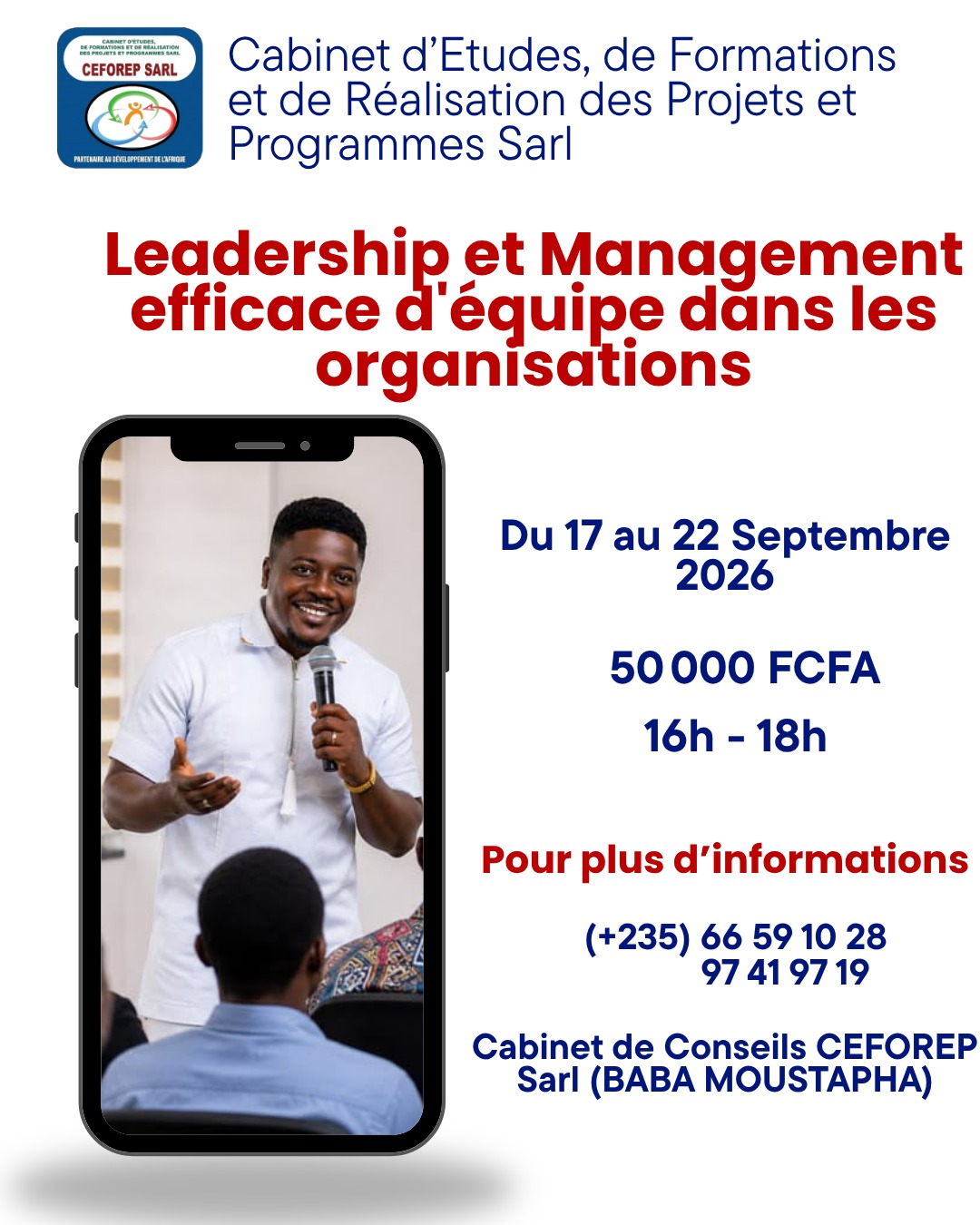 CEFOREP Sarl organise une formation en leadership et management efficace d&rsquo;équipe dans les organisations, N&rsquo;Djamena, Tchad