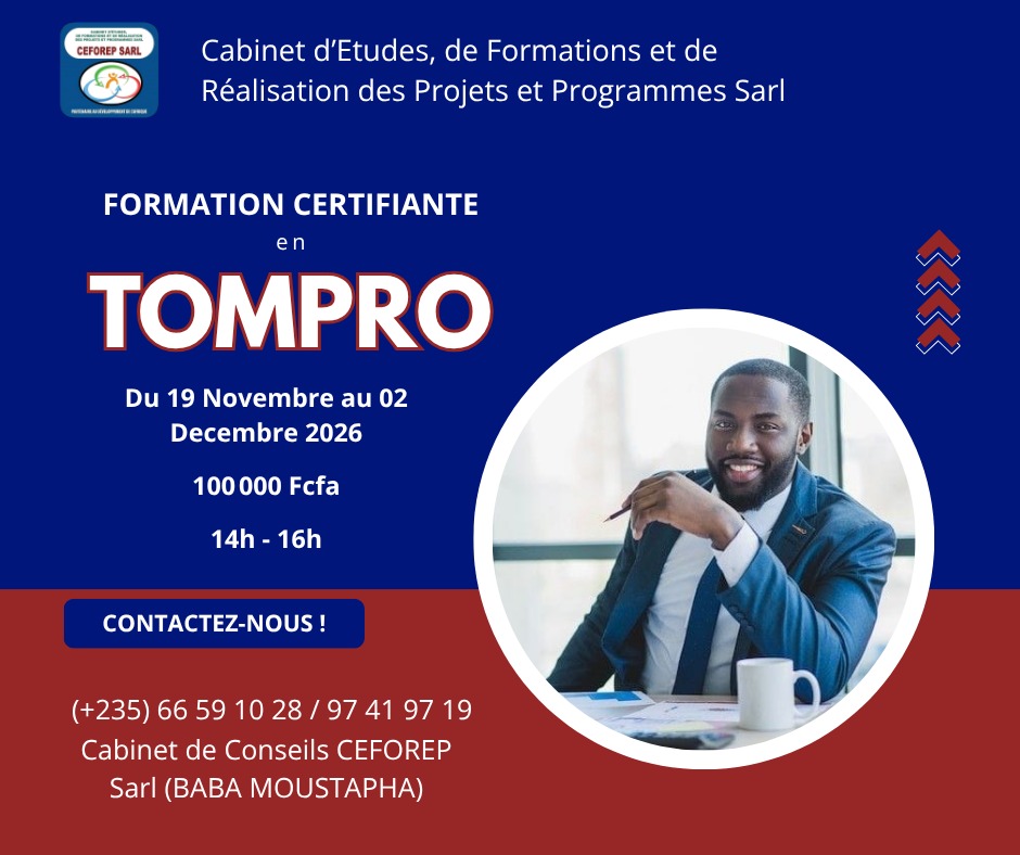 CEFOREP Sarl organise une formation certifiante en Tompro, N&rsquo;Djamena, Tchad