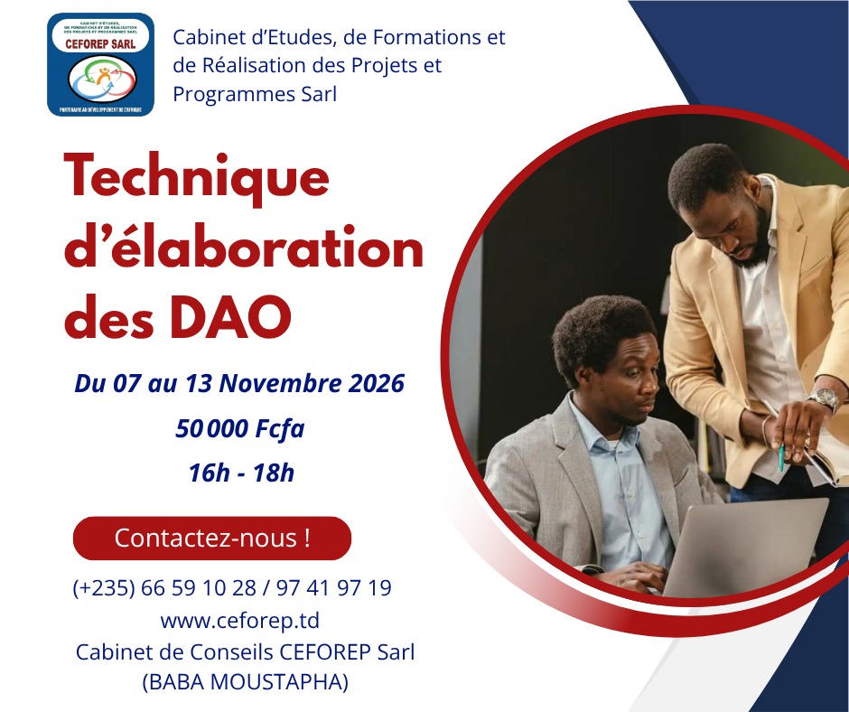 CEFOREP Sarl organise une formation en technique d&rsquo;élaboration des DAO, N&rsquo;Djamena, Tchad