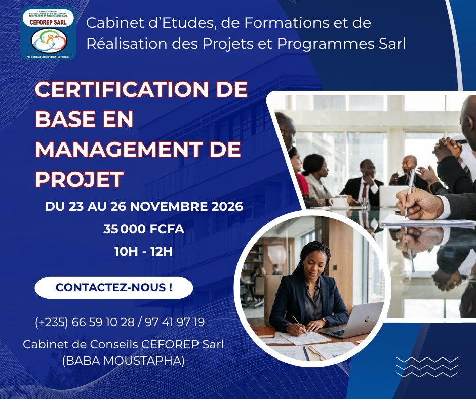 CEFOREP Sarl organise une formation en certification de base en management de projet, N&rsquo;Djamena, Tchad